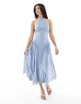 TFNC Petite - L'invitée - Robe longue à col montant et jupe longue - Bleu poudré