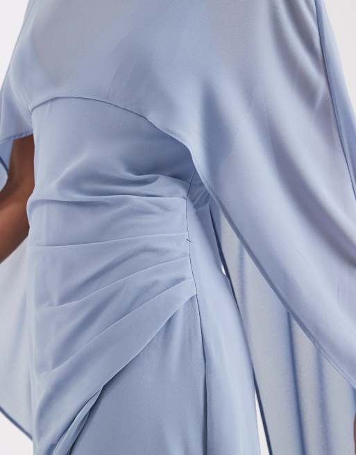 TFNC Petite - L'invitée - Robe longue en mousseline à détail cape - Bleu, 2 de 4