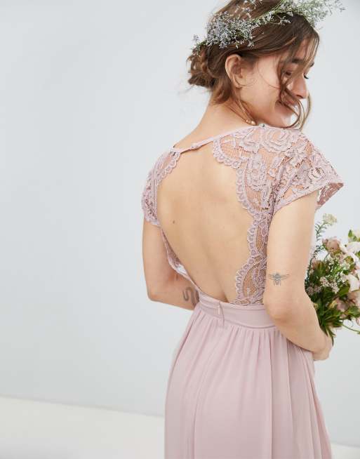 Tfnc maxi bridesmaid dress with scalloped lace store and open back