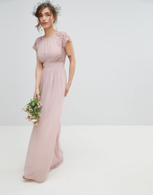 tfnc maxi bridesmaid dress with scalloped lace and open back