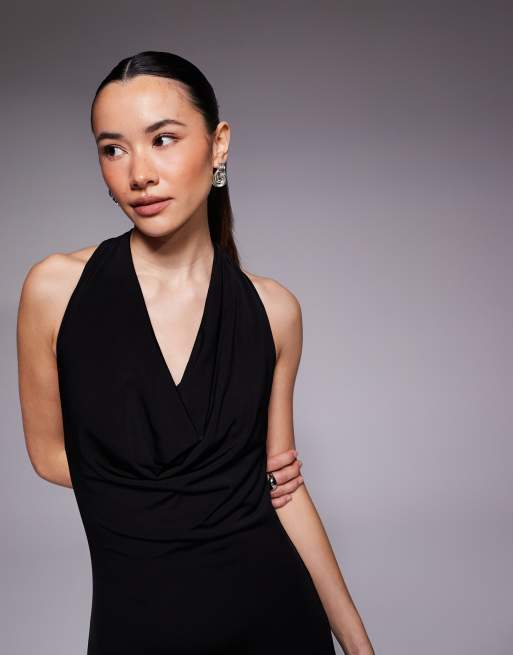 TFNC Petite - Monokrom maxikjole i chiffon med halterneck og kontrastfarvede kiler, 4 af 4
