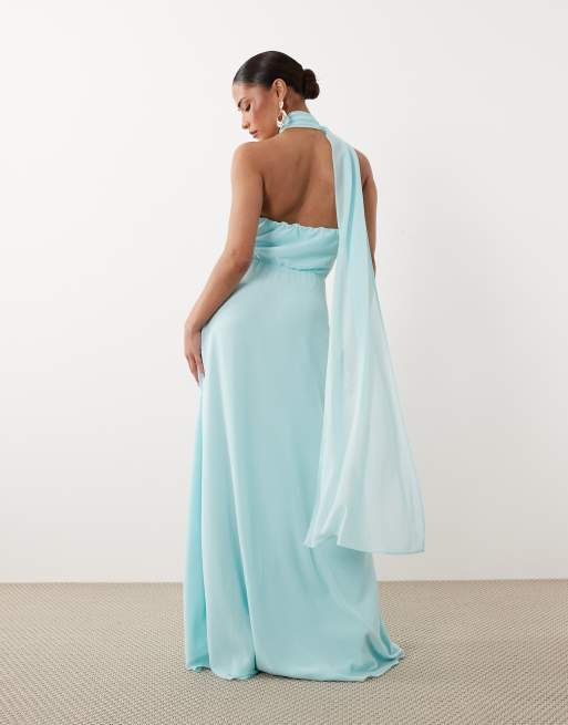 TFNC Petite – One-Shoulder-Maxikleid in Babyblau mit Schalausschnitt, 3 von 4