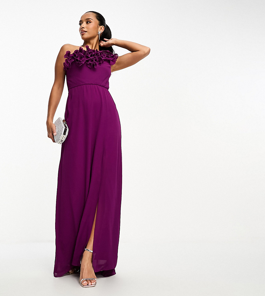 TFNC Petite one shoulder ruffle maxi dress in berry-Purple