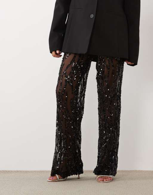 TFNC Petite pantalon large transparent à sequins noir, 3 de 5