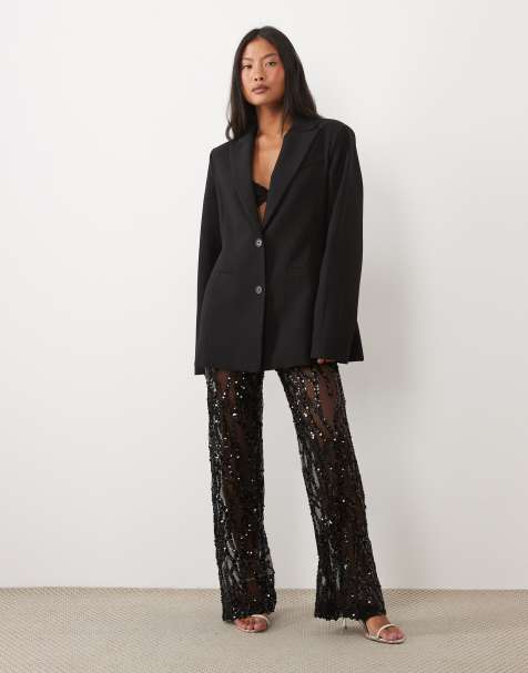 TFNC Petite - pantalones de pernera ancha con lentejuelas transparentes en negro - view 1