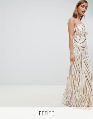 TFNC Petite patterned sequin bandeau maxi dress in gold