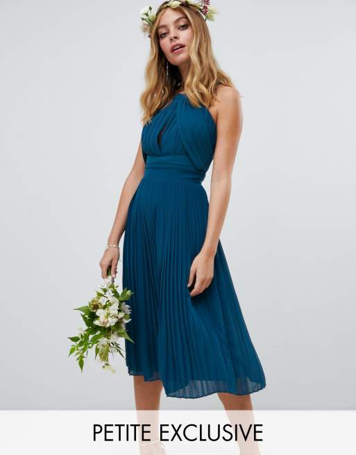  TFNC  Petite pleated bridesmaids  midi dress  in petrol blue  