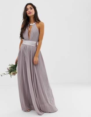 tfnc bow back pleated maxi bridesmaid dress