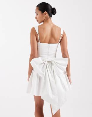 Robe de mariée courte plissée style corset avec naud dans le dos - Ivoire-Blanc 34