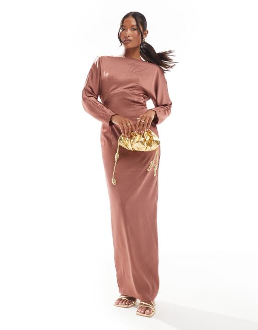 TFNC Petite - Robe longue à manches longues et dos bénitier en satin - Mûre, 4 de 4