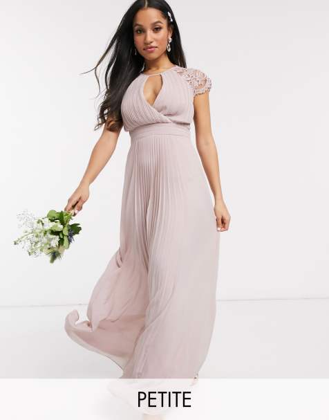 TFNC Petite - Robe longue de demoiselle d'honneur à manches en dentelle  - Rose - view 1