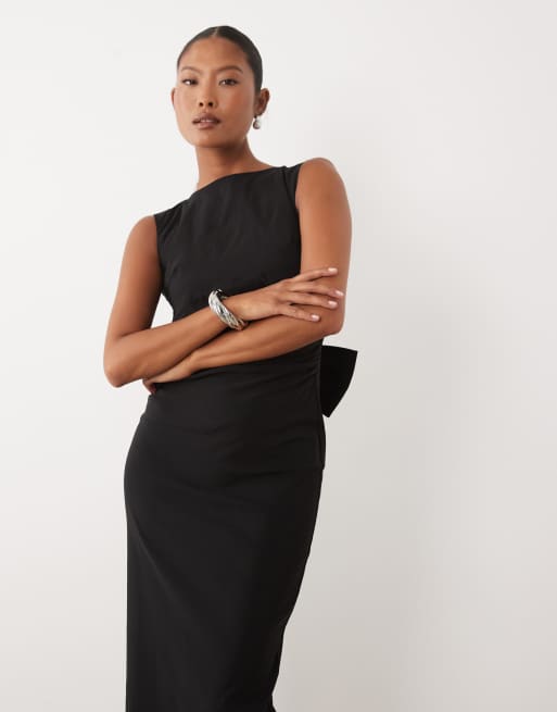 TFNC Petite - Robe longue en bengaline avec dos nu et nœud - Noir, 2 de 4