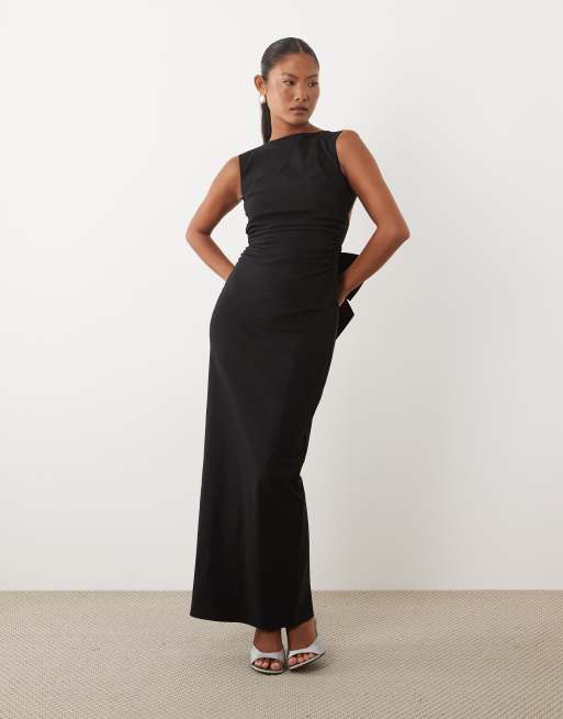 TFNC Petite - Robe longue en bengaline avec dos nu et nœud - Noir, 3 de 4