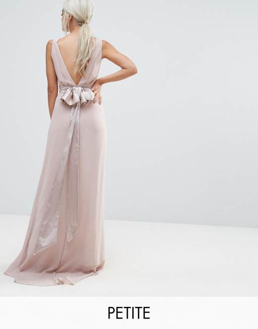 Tfnc sateen bow back maxi bridesmaid 2025 dress in pink