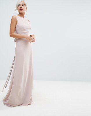 tfnc sateen bow back maxi bridesmaid dress in pink