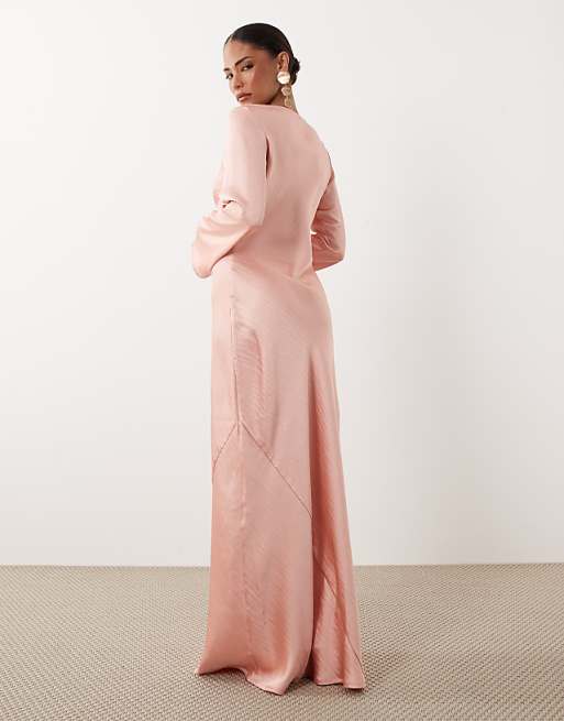 knee length dresses for ladies Silk Billowy Sleeve Midi Wrap Dress - Pink Seafoam