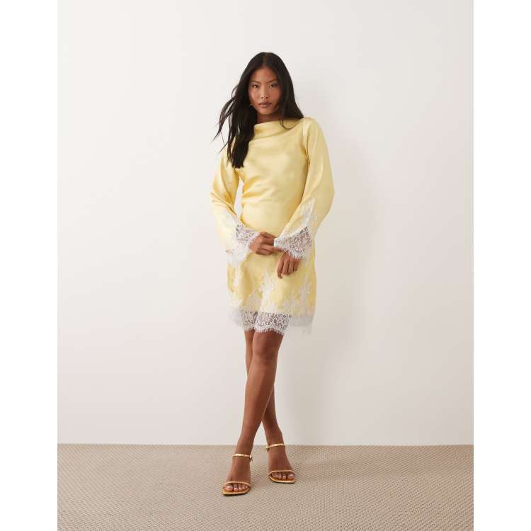 lemon yellow lace dress Lemon Yellow Lace And Beading V-Neck Long Dress With Lace Up Back