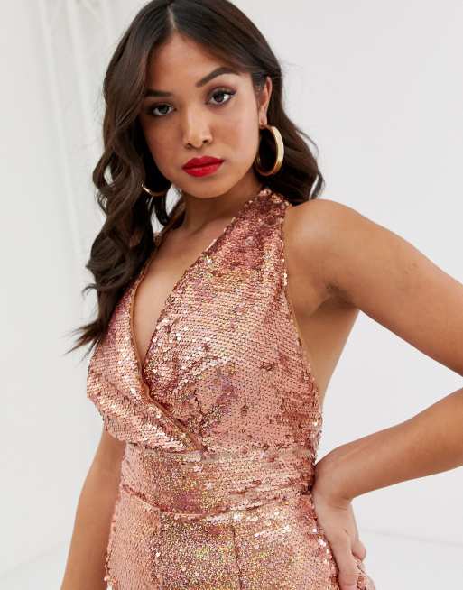 Sequin best sale halter romper