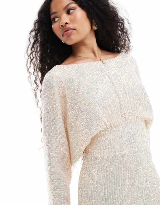 sequin kimono mini dress TFNC Petite sequin kimono top mini dress in gold