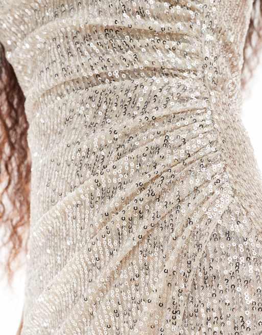 TFNC Petite sequin one shoulder maxi dress in silver, 4 of 4