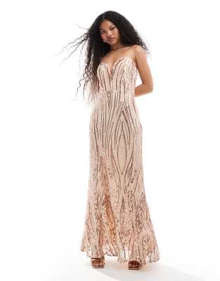 TFNC Petite sequin strapless maxi dress in gold