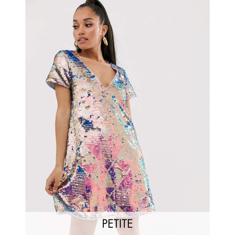Tfnc sequin shift dress in multi silver hotsell
