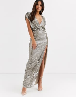 silver sequin wrap dress