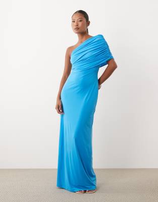 Tfnc Petite Slinky Draped One Shoulder Maxi Dress In Blue