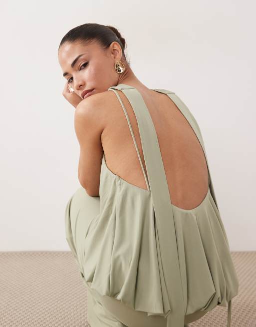 backless dress petite Women's Petite Taupe Backless Halterneck Maxi Dress