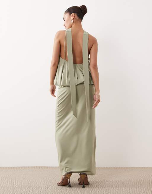 petite backless maxi dress TFNC Petite - Slinky High Neck Halter Backless Maxi Dress - Women - Polyester/Spandex - 10 US
