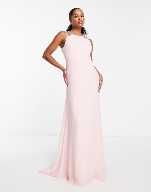 TFNC Petite square back embellished maxi dress in light pink