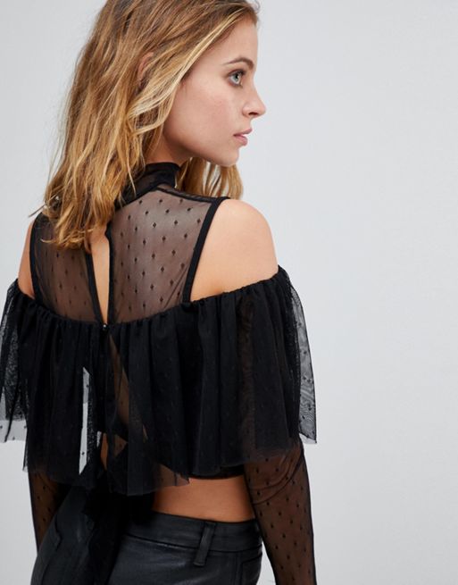 TFNC Petite Tulle Mesh Top with Tie Back | ASOS