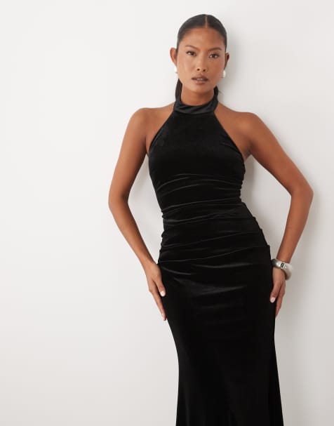 TFNC Petite velvet high neck racer maxi dress in black - view 1