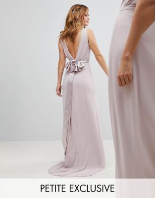 tfnc sateen bow back maxi bridesmaid dress in mink