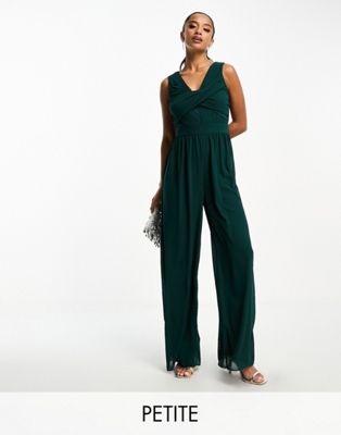 wrap front jumpsuit in forest green