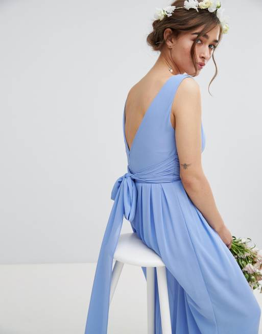 TFNC Petite Wrap Front Maxi Bridesmaid Dress With Tie Back