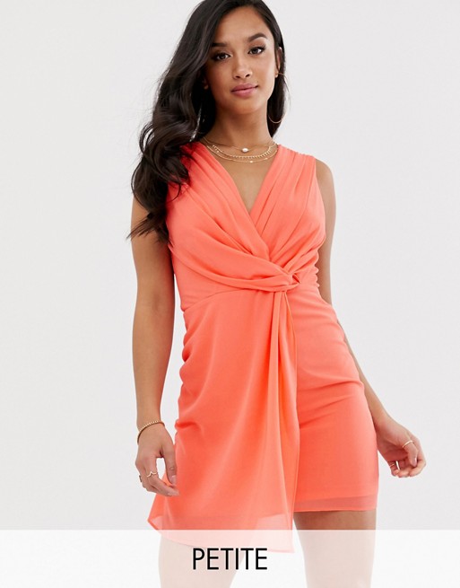 TFNC Petite wrap front mini dress in coral