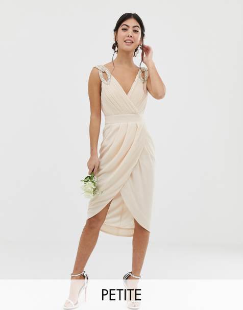 TFNC Petite wrap midi dress in pearl pink