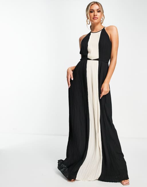 TFNC plated maxi dress with contrast panel in black and light pink