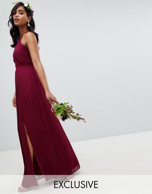 TFNC pleated bridesmaids maxi dress in burgundy ASOS TFNC pleated bridesmaids maxi dress in burgundy ASOS