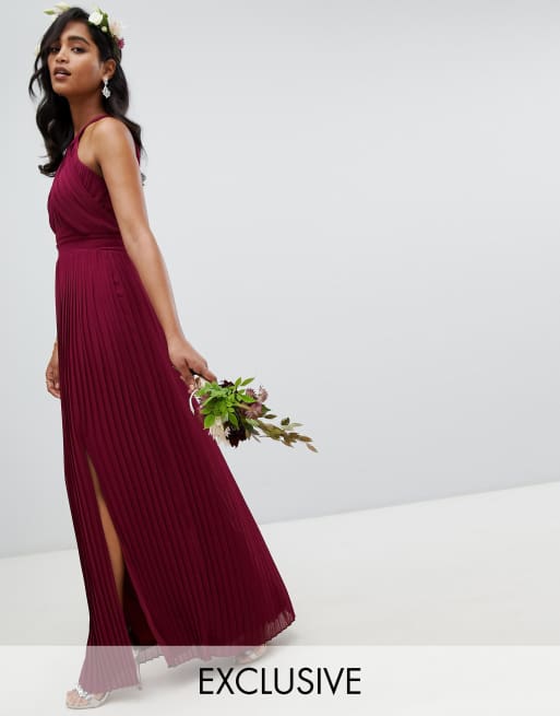 TFNC pleated bridesmaids  maxi dress  in burgundy  ASOS 