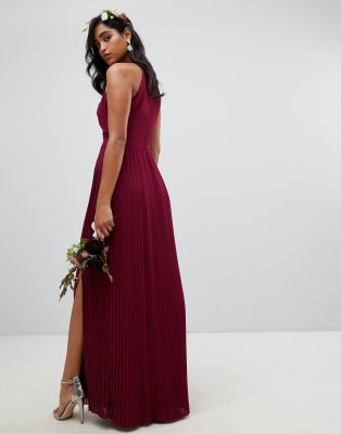 tfnc pleated bridesmaids maxi dress in burgundy