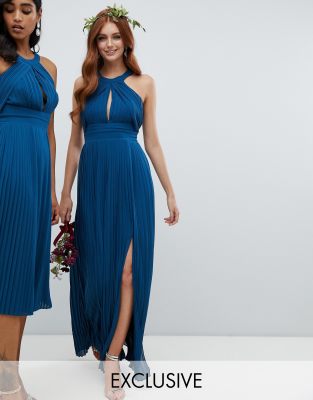  TFNC  pleated bridesmaids  maxi dress  in petrol blue  ASOS