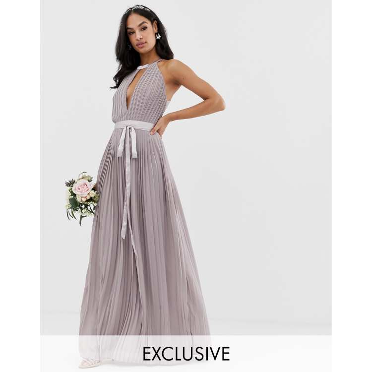 Tfnc pleated midi bridesmaid dress shop with cross back and bow detail