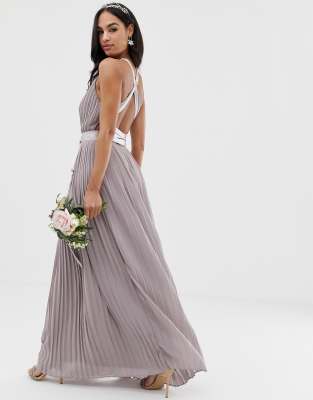 asos tfnc pleated maxi bridesmaid dress