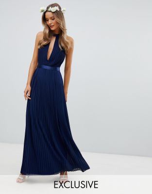 tfnc bow back pleated maxi bridesmaid dress