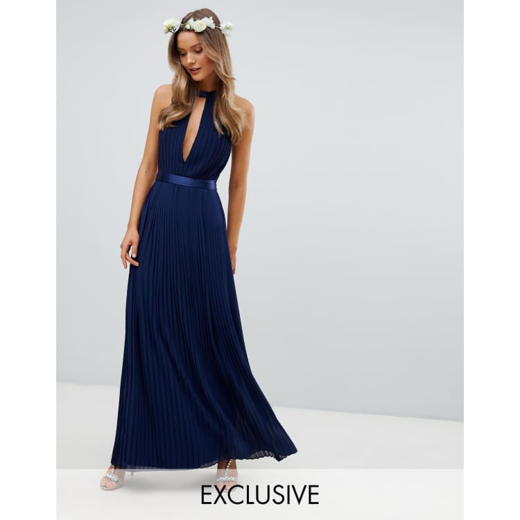 Tfnc pleated midi bridesmaid dress outlet with cross back and bow detail