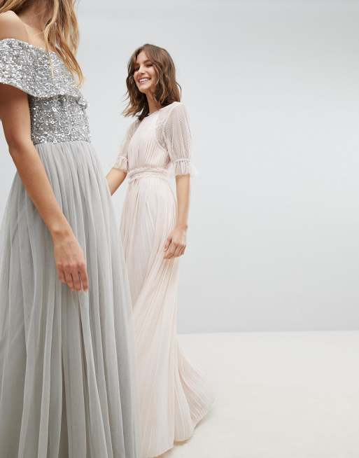 Asos tfnc pleated maxi hotsell bridesmaid dress