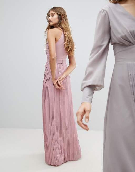 Tfnc pleated maxi bridesmaid dress with spot mesh fashion frill detail