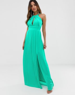 pleated thigh split maxi dress